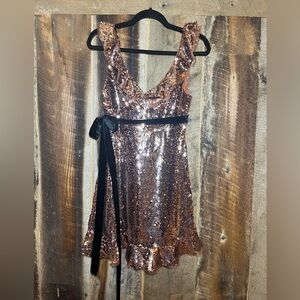Free People Sequin Dress with Velvet Bow
